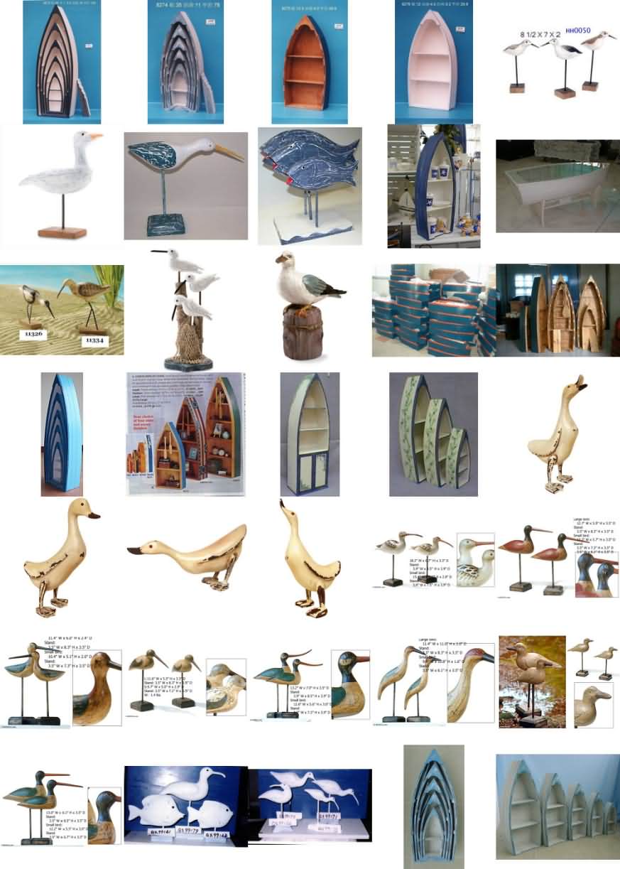  Boat Shelf & Carved Wooden Bird Fish & Duck (Bateau en bois sculpté du plateau & Bird Fish & Duck)