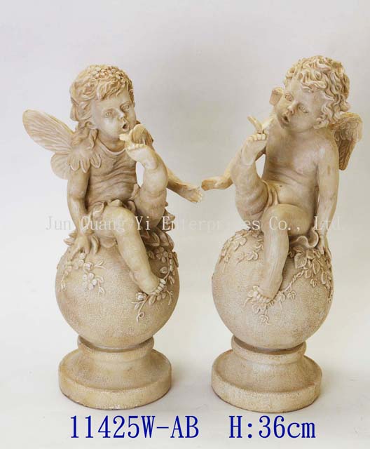  Polyresin Cherub And Fairy 2pcs / Set In Painting Color ( Polyresin Cherub And Fairy 2pcs / Set In Painting Color)