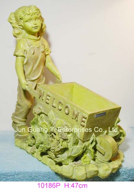  Polyresin Girl With Flower Pot In Painting Color ( Polyresin Girl With Flower Pot In Painting Color)