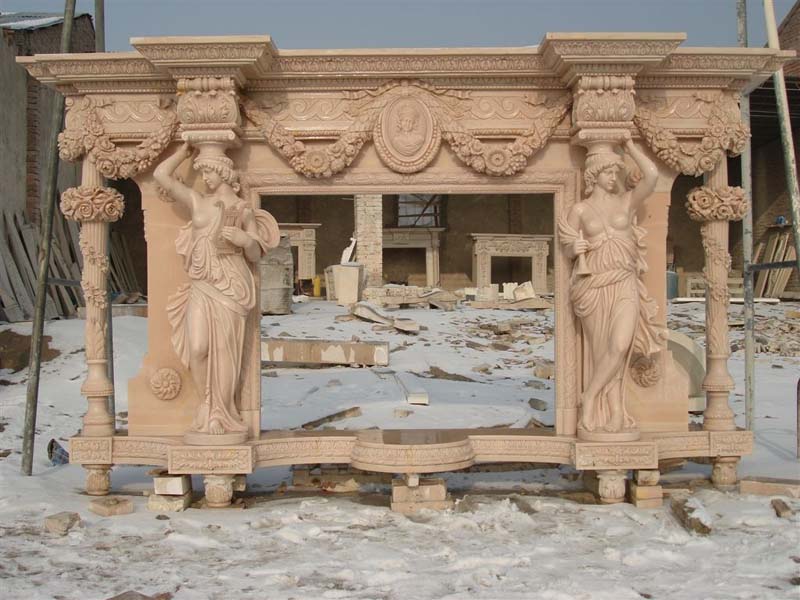  Stone Fireplace, Marble Mantle, Stone Carving, Marble Statue (Cheminée en pierre, marbre Mantle, sculpture sur pierre, marbre Statue)