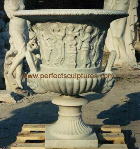  Stone Flower Pot, Stone Vase, Marble Carving, Garden Product (Stone Flower Pot, Vase de pierre, sculpture sur marbre, Jardin du produit)