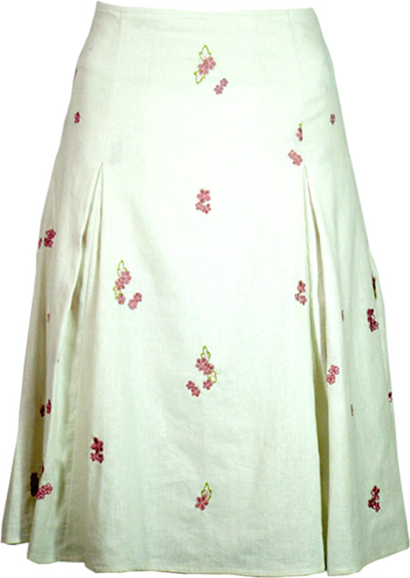  Linen Embroidered White Skirt