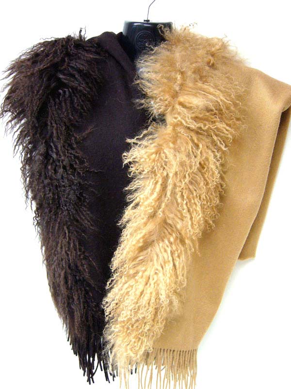  100% Cashmere Shawl With Sheep Funky Fur