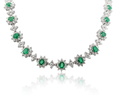  Diamond & Emerald 18k White Gold Necklaces