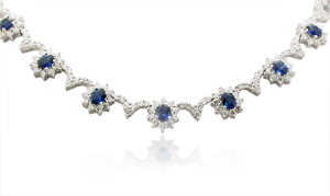  Diamond & Blue Sapphire 18k White Gold Necklaces