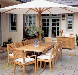  Set Of Teak Chair, Armchair, Extending Table And Umbrella