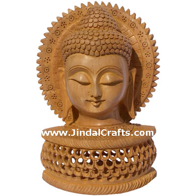  Handmade Hand Carved Buddha Head With Chest India Wood Art ( Handmade Hand Carved Buddha Head With Chest India Wood Art)