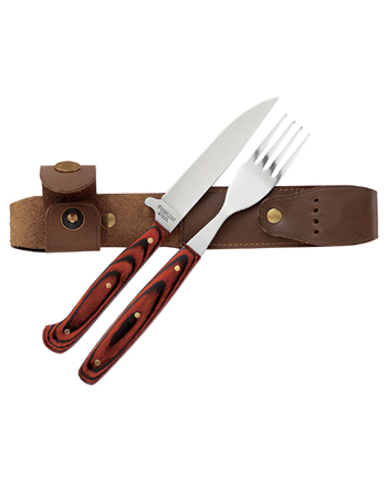  Knife & Fork Set With Leather Pouch (Messer & Gabel Set mit Leder-Etui)