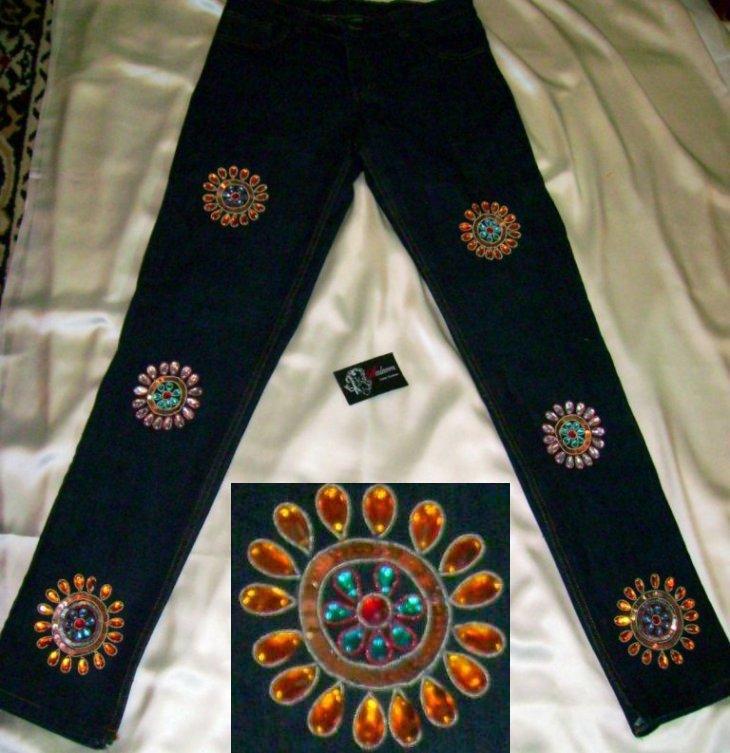  Ladies Hand Embellished Stretch Jeans (Рука дамы Embellished стрейч джинсы)