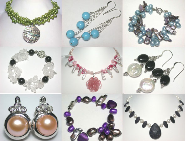  Designer Handmade Jewelry By Natural Stones, Pearls, Shell, Silver Clasp (Designer Jewelry Handmade by pierres naturelles, perles, Shell, fermoir en argen)