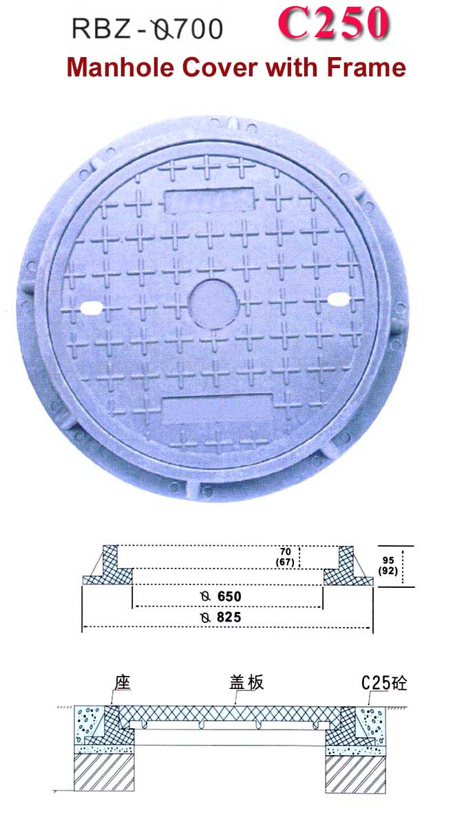  Composite Resin Manhole Cover With Frame - Dia. 700mm, C250 (Komposit Domdeckel mit Frame - Dia. 700mm, C250)