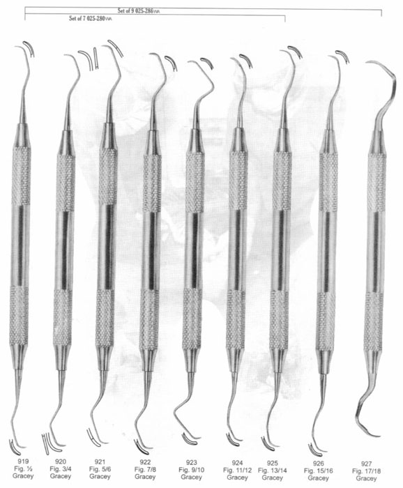 Gracey-Küretten, Sonden, Forscher, Scaler, Bagger, Carver (Gracey-Küretten, Sonden, Forscher, Scaler, Bagger, Carver)