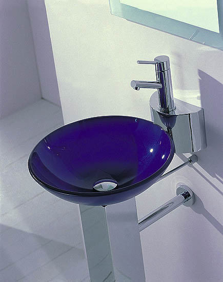  Glass Basin With Stainless Steel Pedestal (Vasque en verre avec l`acier inoxydable Pedestal)