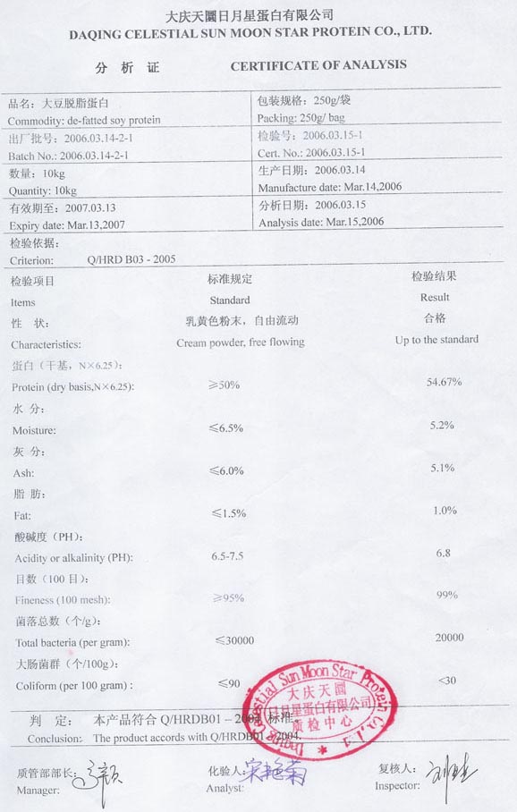  Defatted Soy Protein (Protéines de soja dégraissé)