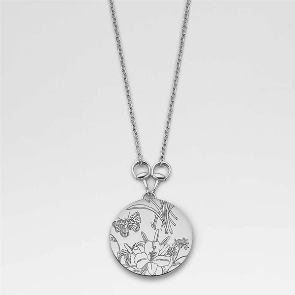  Necklace With Circular Flora Charm Pendant Silver, Gift (Collier à la circulaire Flora Charm Pendentif Argent, cadeaux)