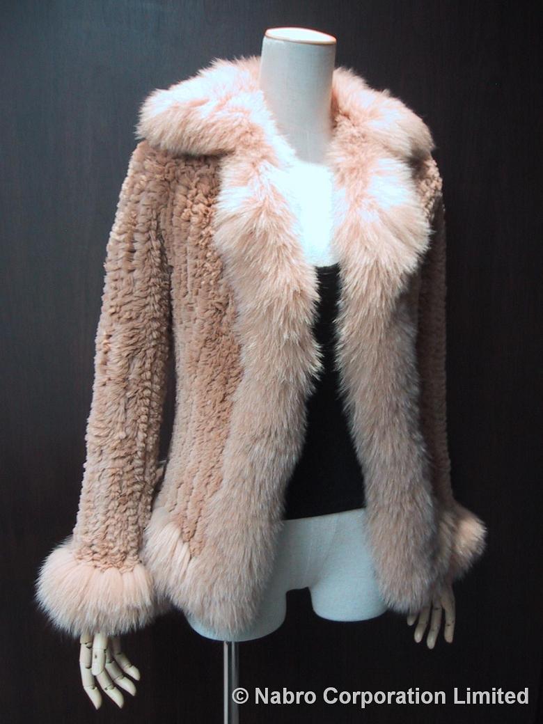  Rex Rabbit Stretch Fur Jacket With Blue Fox Trimming