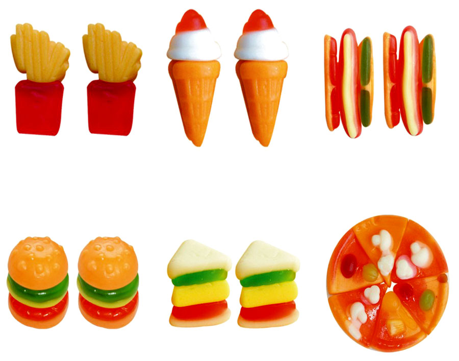  Gummy French Fries, Ice Cream, Hot Dog, Hamburger, Sandwich, Pizza (Gummy Französisch frites, Eis, Hot Dog, Hamburger, Sandwich, Pizza)