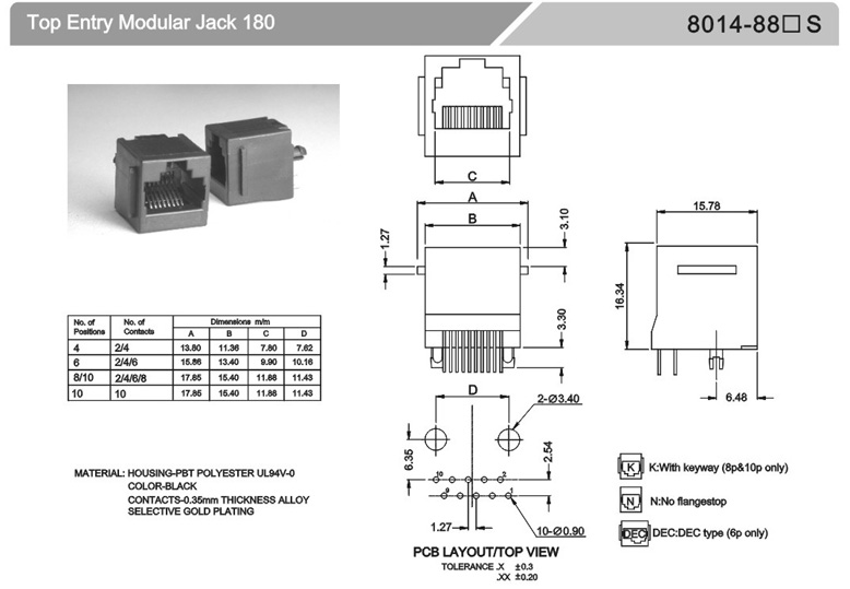  Top Entry Modular Jack ( 180 Degreed )