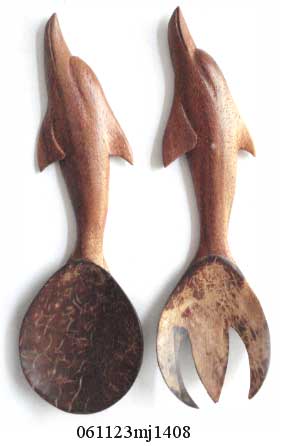  16 Cm Wooden Coco Salad Server With Dolphin (16 cm en bois Coco Salade Server avec Dolphin)