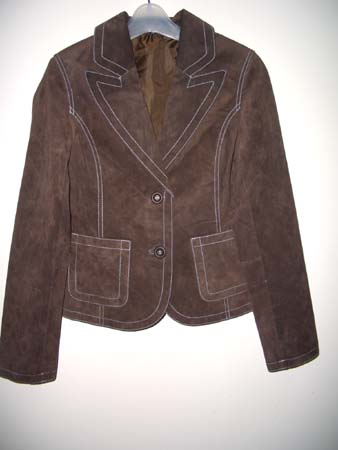  Pig Suede Leather Blazer With Contrast Color Stitching ( Pig Suede Leather Blazer With Contrast Color Stitching)