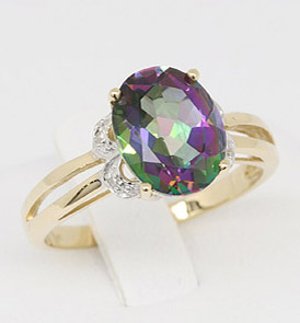  9k Solid Yg Genuine Mystic Topaz & Diamond Ring (9k Solid Yg Подлинное Mystic Топаз & Diamond Ring)