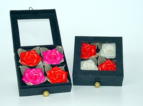  Scented Rose Candles In Saa Paper Box (Bougies parfumées Rose En Saa Paper Box)