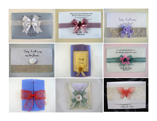  Wedding Invitation Cards Handmade With Ribbon, Seashells