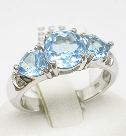  9K Solid WG Genuine Blue Topaz & Diamond Ring (9K Solid РГ Подлинное Голубой Топаз & Diamond Ring)