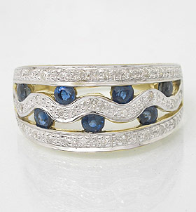  9K Solid YG Genuine Sapphire & Diamond Ring (9K Solid Ю.Г. Подлинное Sapphire & Diamond Ring)
