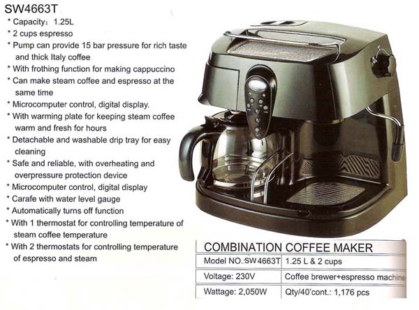  Espresso Combination Coffee Maker Sw4663t (Комбинированная кофе Espresso Maker Sw4663t)