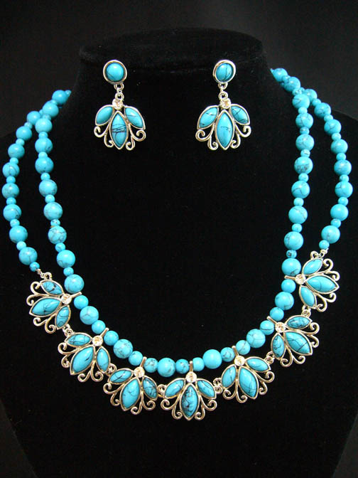  07 Turquoise Mix Crystal Necklace And Earring Jewelry Set (07 Türkis Mix Crystal Halskette und Ohrringe Schmuck-Set)