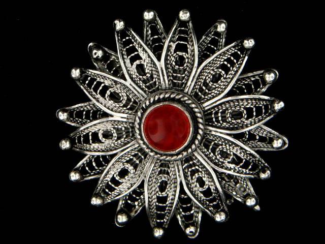  Antiqued Sterling Silver Carnelian Brooch