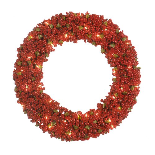  24in. Pre-Lit Red Berry Christmas Wreath (24po. Pre-Lit Red Berry Couronne de Noël)