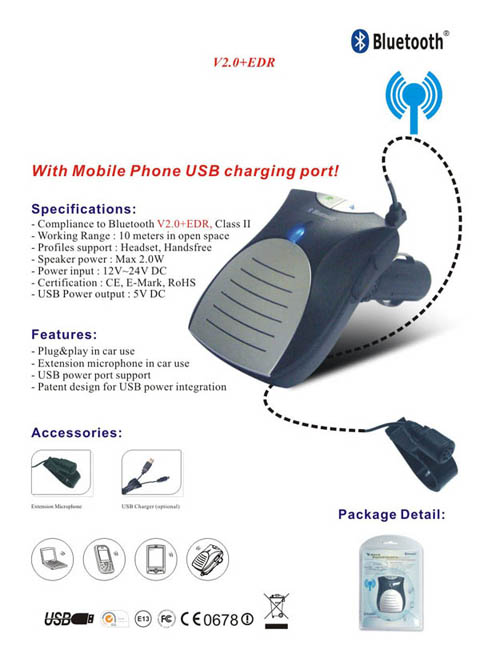  Bluetooth with Mobile Phone USB charging port (Téléphone mobile Bluetooth avec port de charge USB)