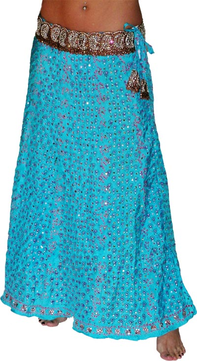 Alka Vora Turquoise Color Silk Boho Gypsy Skirt