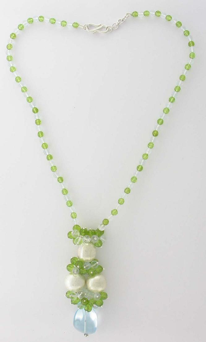  Silver Beads Necklace With Blue Topaz & Peridot