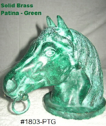  Solid Brass Horsehead Hitching Post-Patina Green (Твердые латунные Конская коновязи-Patina Gr n)