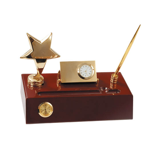  Metal Star Desk Gift Clock With Piano Wood Base (Металл Star стол Подарочные часы с фортепиано дерева базы)