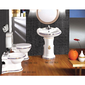  Decorated Close-Coupled Toilet & Pedestal Basin & Bidet ( Decorated Close-Coupled Toilet & Pedestal Basin & Bidet)