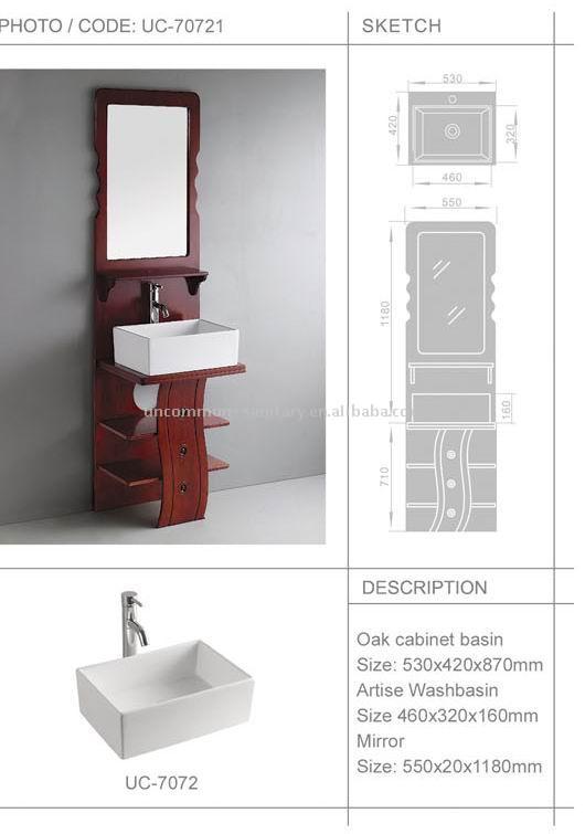 Waschbecken mit Massivholz-Schrank und Spiegel (Waschbecken mit Massivholz-Schrank und Spiegel)