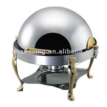  Round Chafing Dish with Roll Top Lid and Brass Legs (Round Chafing Dish avec Couvercle Roll Top et les cuivres de Jambes)