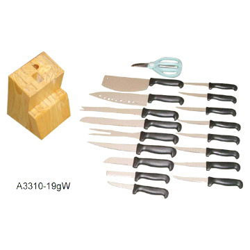  19 Piece Non-Stick Knife Set Including Wood Block