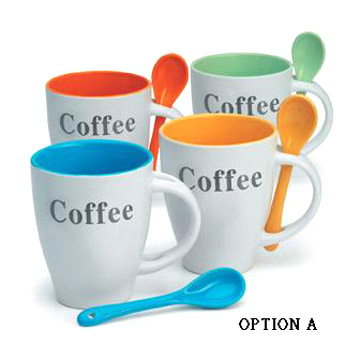  Ceramic Coffee Mug + Spoon (Céramique Tasse à café + Cuillère)