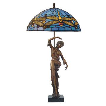  Bronze Sculpture with Tiffany Lamp ( Bronze Sculpture with Tiffany Lamp)