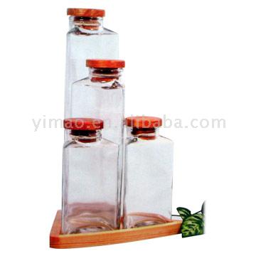  Glass Storage Jars with Wooden Lids ( Glass Storage Jars with Wooden Lids)