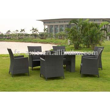  Rectangular Stone Table with 6 Wicker Chairs Set ( Rectangular Stone Table with 6 Wicker Chairs Set)