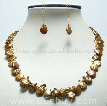  19/2" Champagne Butterfly Pearl with 14k Gold Plated Beads Necklace Se (19 / 2 "Шампанское бабочка жемчужина с 14k позолоченный ожерелья Se)