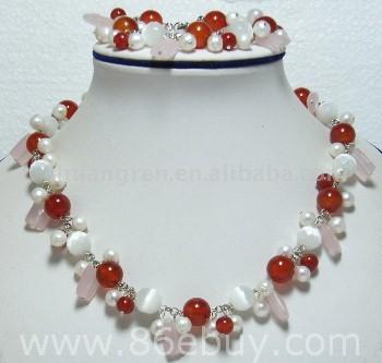  18"/8" Agate, Opal, Pearl, and Semi Precious Stone Necklace Set (18 "/ 8" агат, опал, Pearl, и полудрагоценные камень колье)