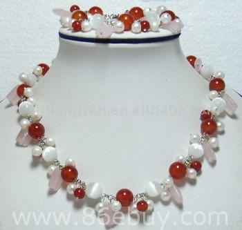 18 "/ 8" Achat, Opal, Perle, und Semi Precious Stone Necklace Set (18 "/ 8" Achat, Opal, Perle, und Semi Precious Stone Necklace Set)