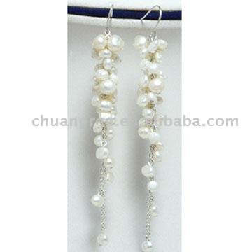  10mm White Coin Freshwater Pearls And 925 Sterling Dangling Earrings (10mm Белый Coin речным жемчугом и 925 Sterling Размахивание серьги)